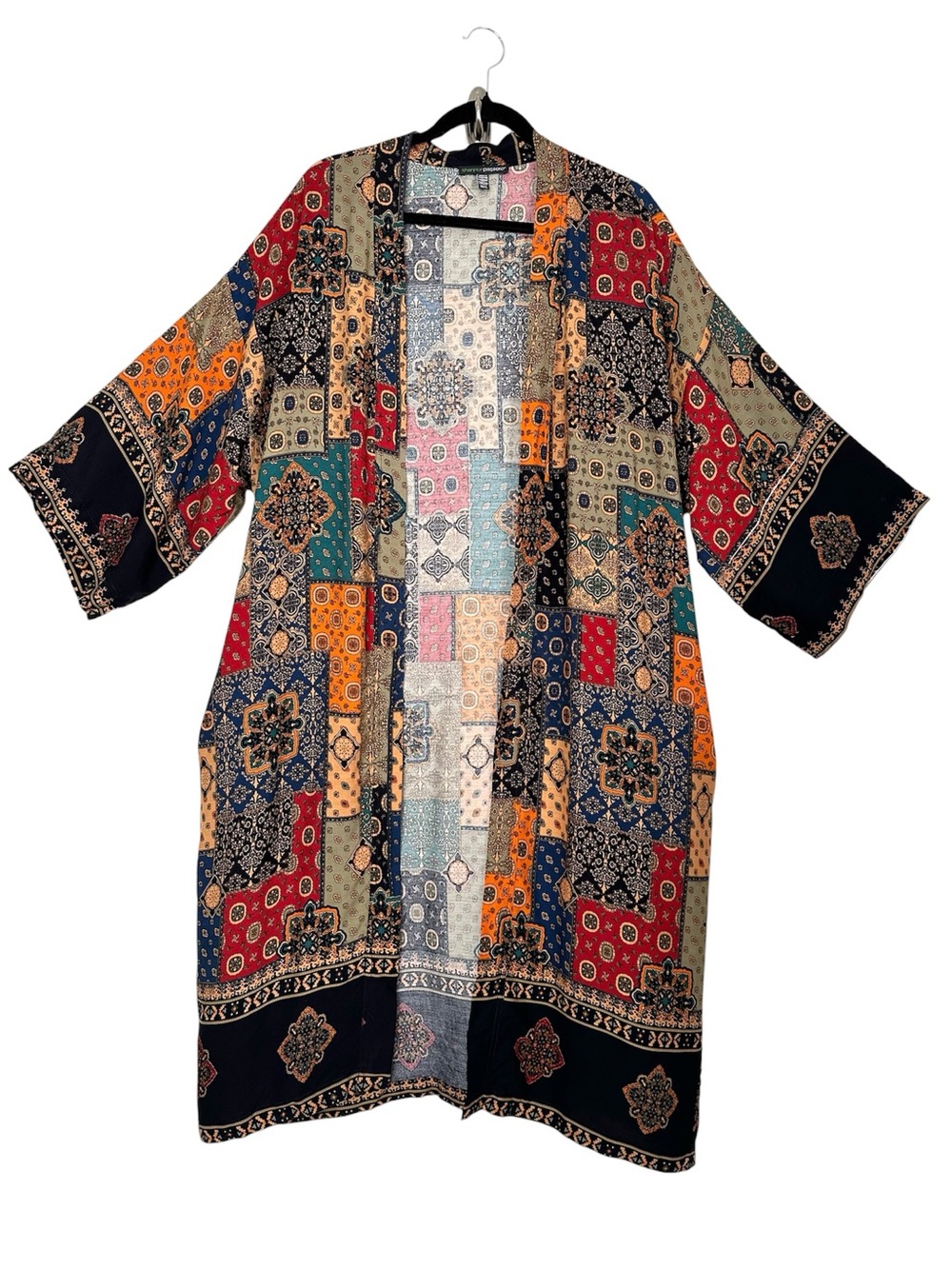 Boho Patchwork Long Line Kimono Duster Goblincore Earthy Fairycore Cover Up